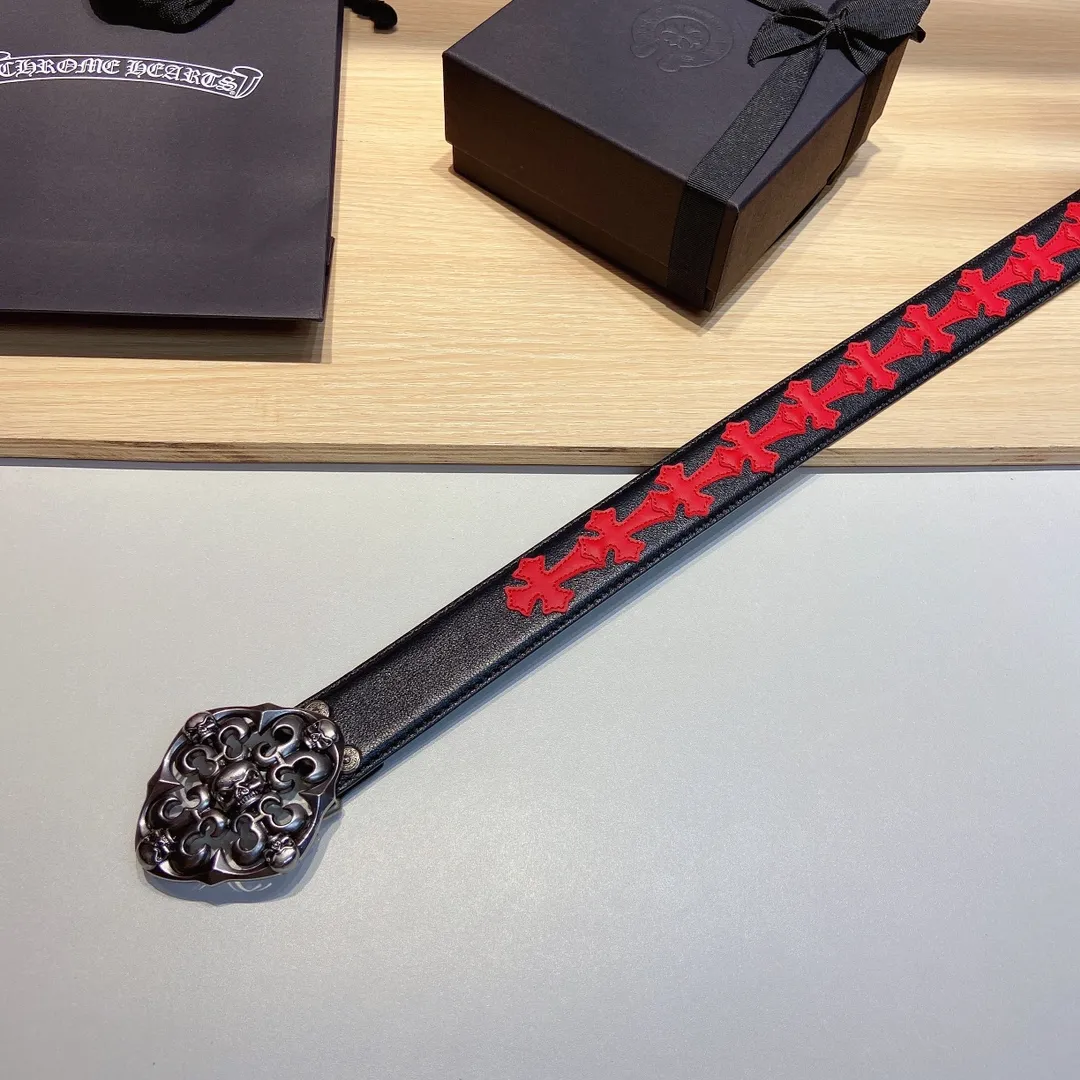𝐂𝐡𝐫𝐨𝐦𝐞𝐇𝐞𝐚𝐫𝐭𝐬 Crow Heart double-sided tree plaster leather stitched cross belt (detachable version), high-quality hardware, with 2 logo buckles on the belt, very cool.